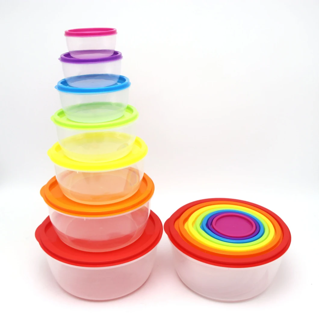 7 Sets Meal Prep Lunch Boxes Food Storage Plastic Bento Box Rainbow Round Crisper with Lids