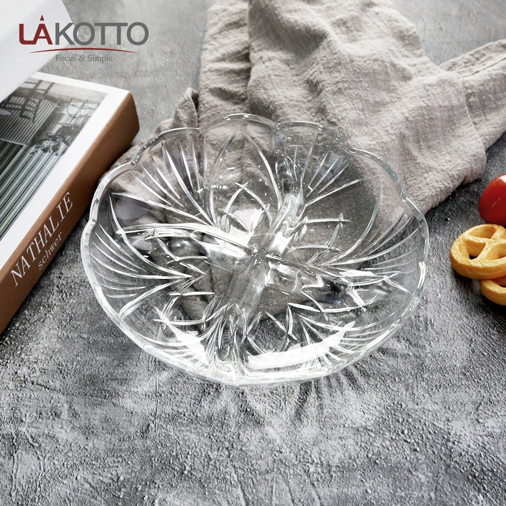 7.5′ Handmade Leaf Pattern Compartment Glass Plate Fruit and Dried Fruit Glass Plate