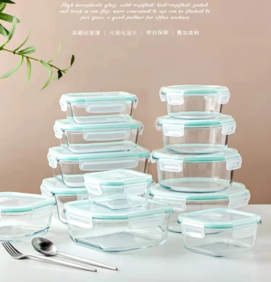 1230 ml quadratische Lunchboxen für die Küche, Mikrowellen-Glasschüssel, Glas-Crisper mit Deckel